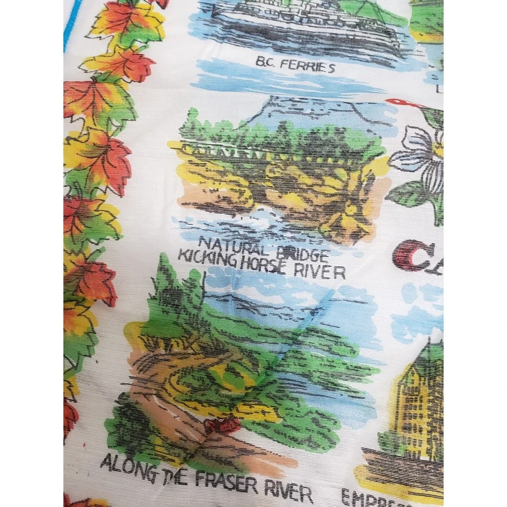 Vintage BRITISH COLUMBIA Linen HANDKERCHIEF - Souvenir CANADA - Beautiful colors